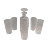 Whisky service including 1 carafe and 5 cups cut crystal mugs