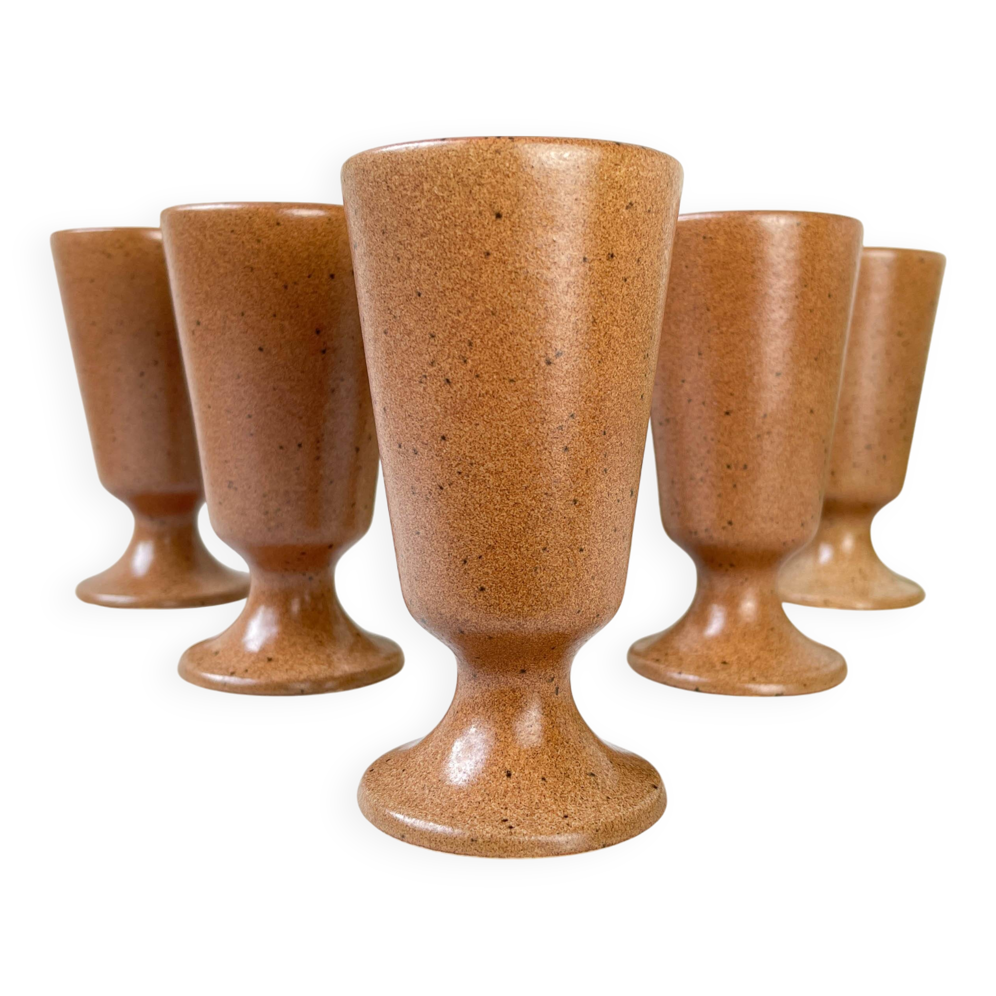 6 Vintage Mazagrans in speckled stoneware Sarreguemines France from the 1950s
