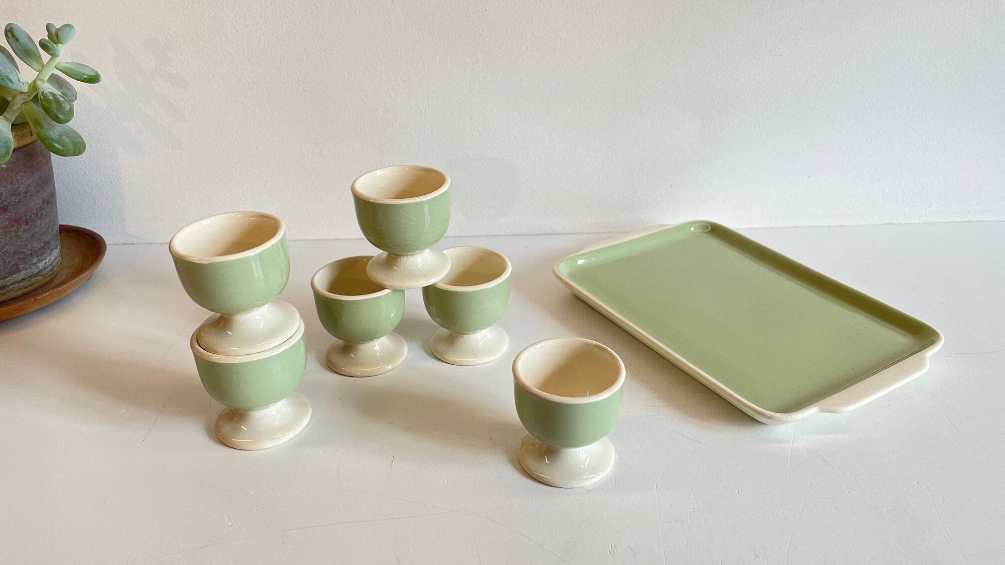 6 coquetiers sur plateau céramique par villeroy & boch