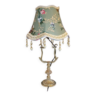 France Vintage - Old Lamp in golden brass with lampshade - Country chic, Shabby chic