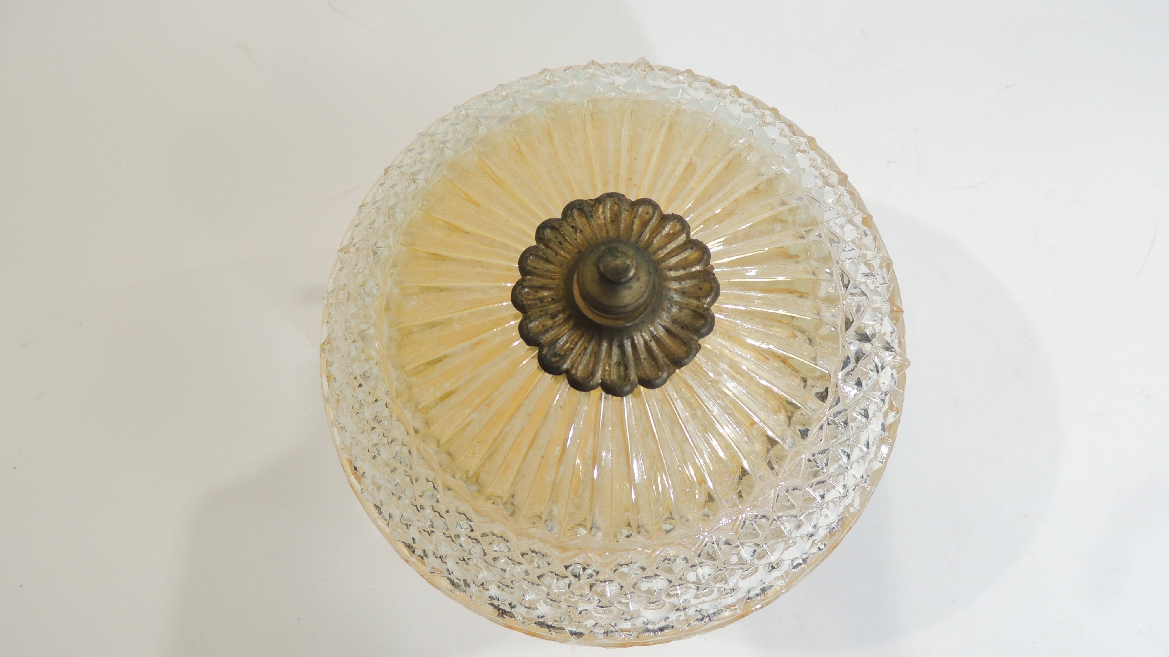 Vintage pendant light in molded glass and brass, glass ball hanging lamp