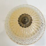 Vintage pendant light in molded glass and brass, glass ball hanging lamp