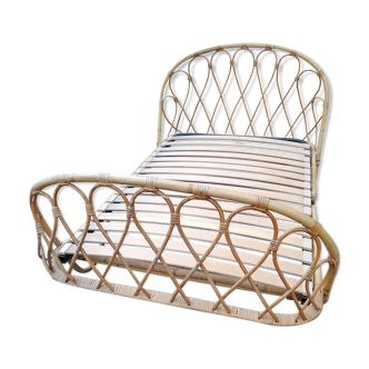 Lit corbeille banquette Vintage rotin années 60 made in France