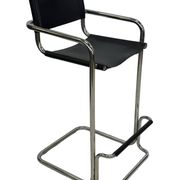 Tabouret de bar vintage en cuir noir et chrome, Italie