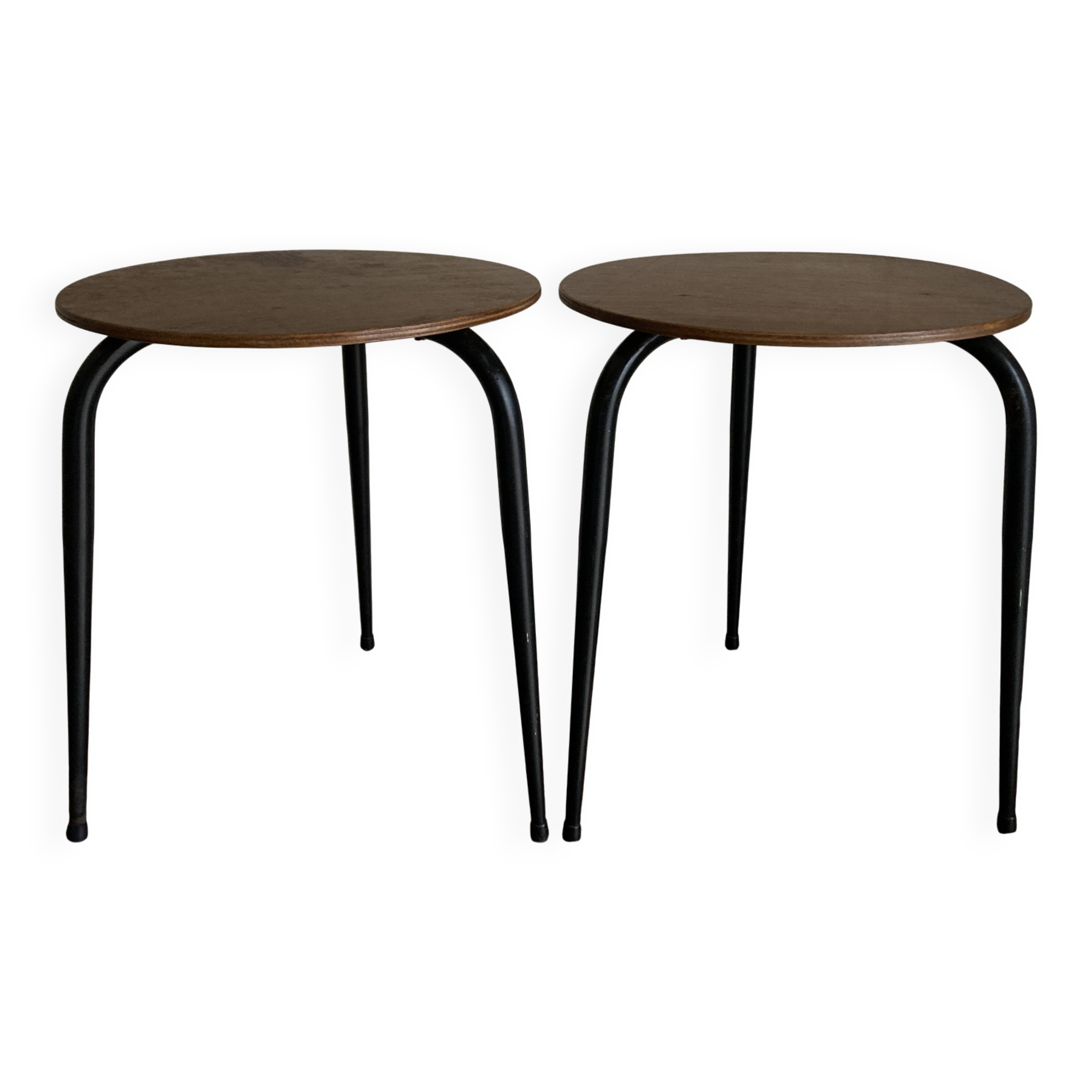 Pair of mid-century modernist plywood bedside stools, 1960s