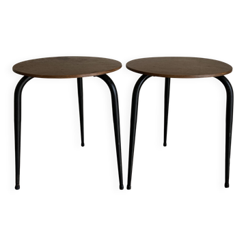 Paire de tabourets chevets modernistes en plywood midcentury 1960