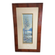 Large watercolor from the early 20th century, signed landscape of a wooded river bank