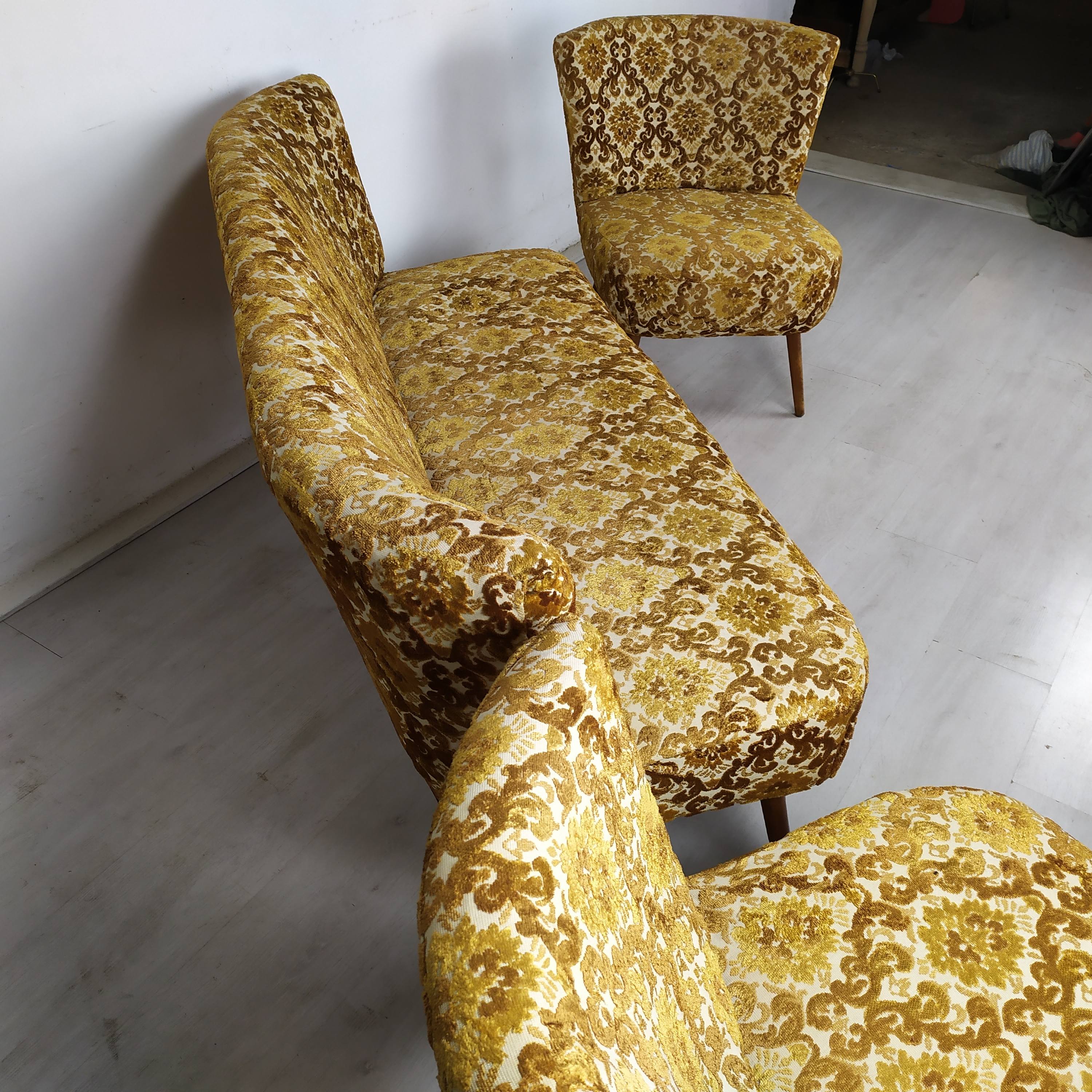 Bench and 2 vintage cocktail armchairs