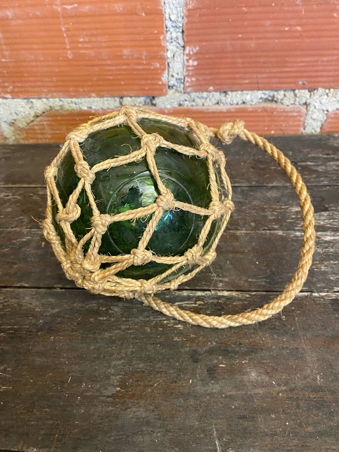 Old Fishing Floater Marine Glass + Vintage Net Rope