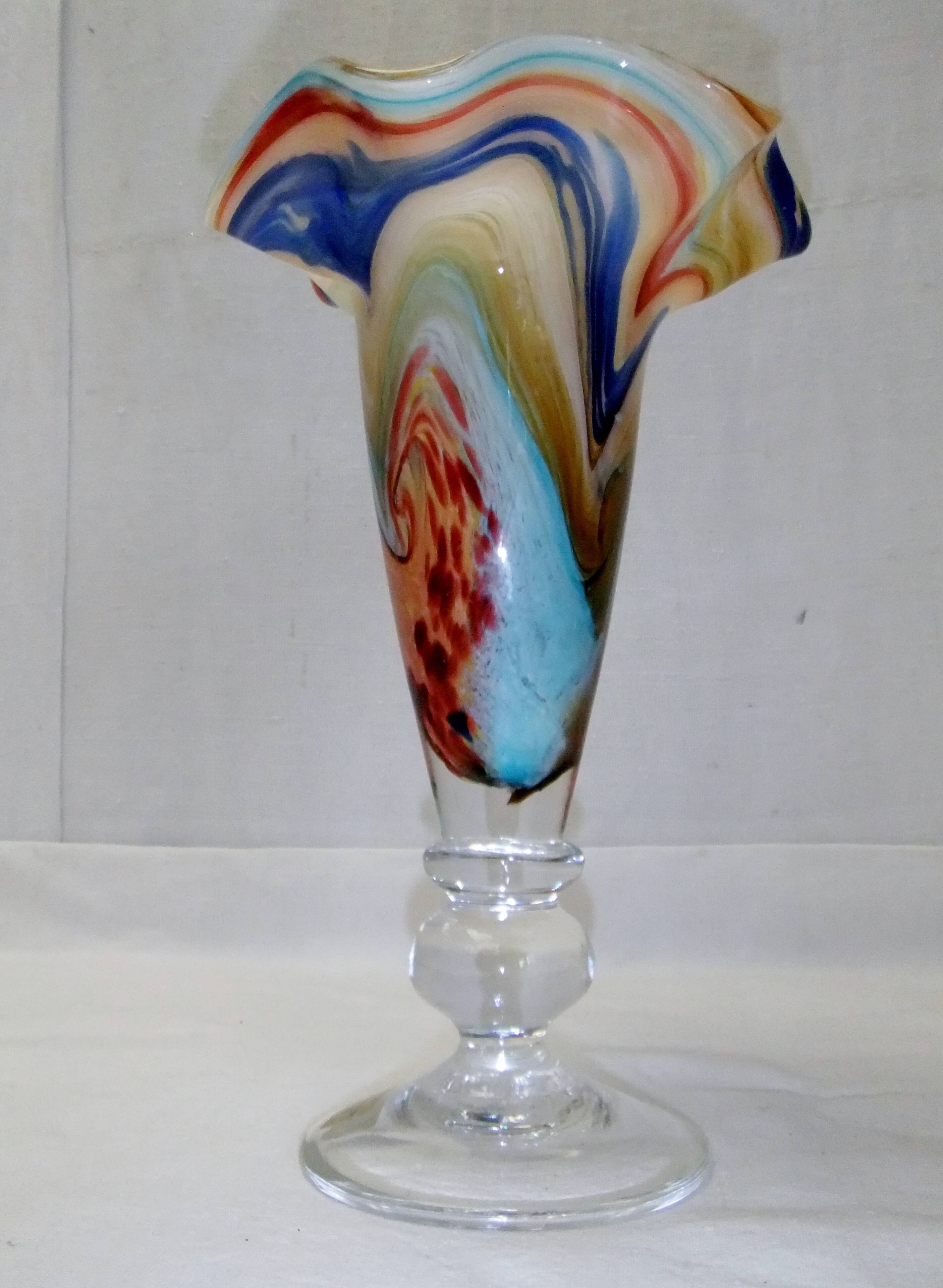 Antique crystal vase moonstone blown glass pedestal