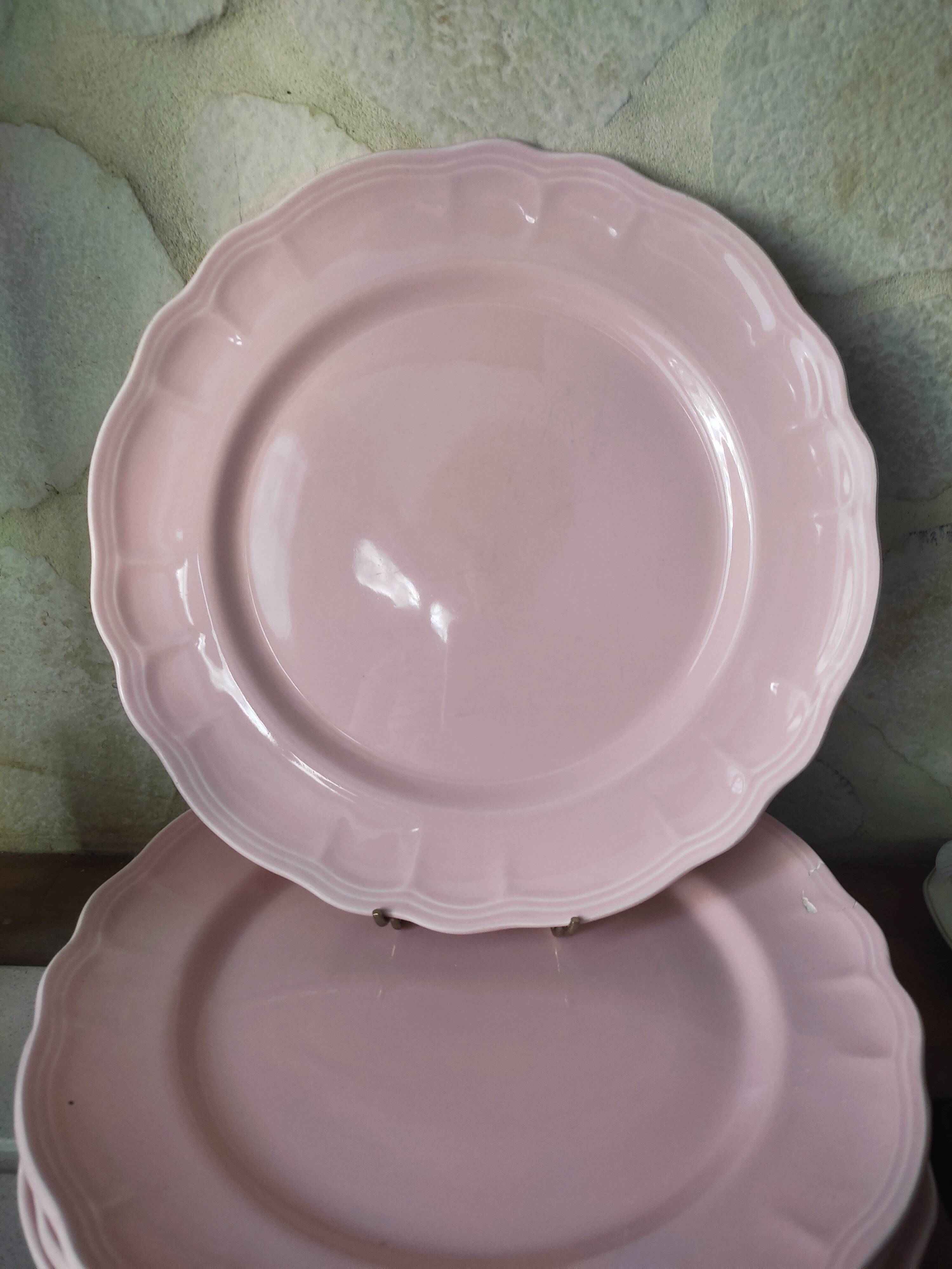 6 flat plates in pink earthenware by Salins