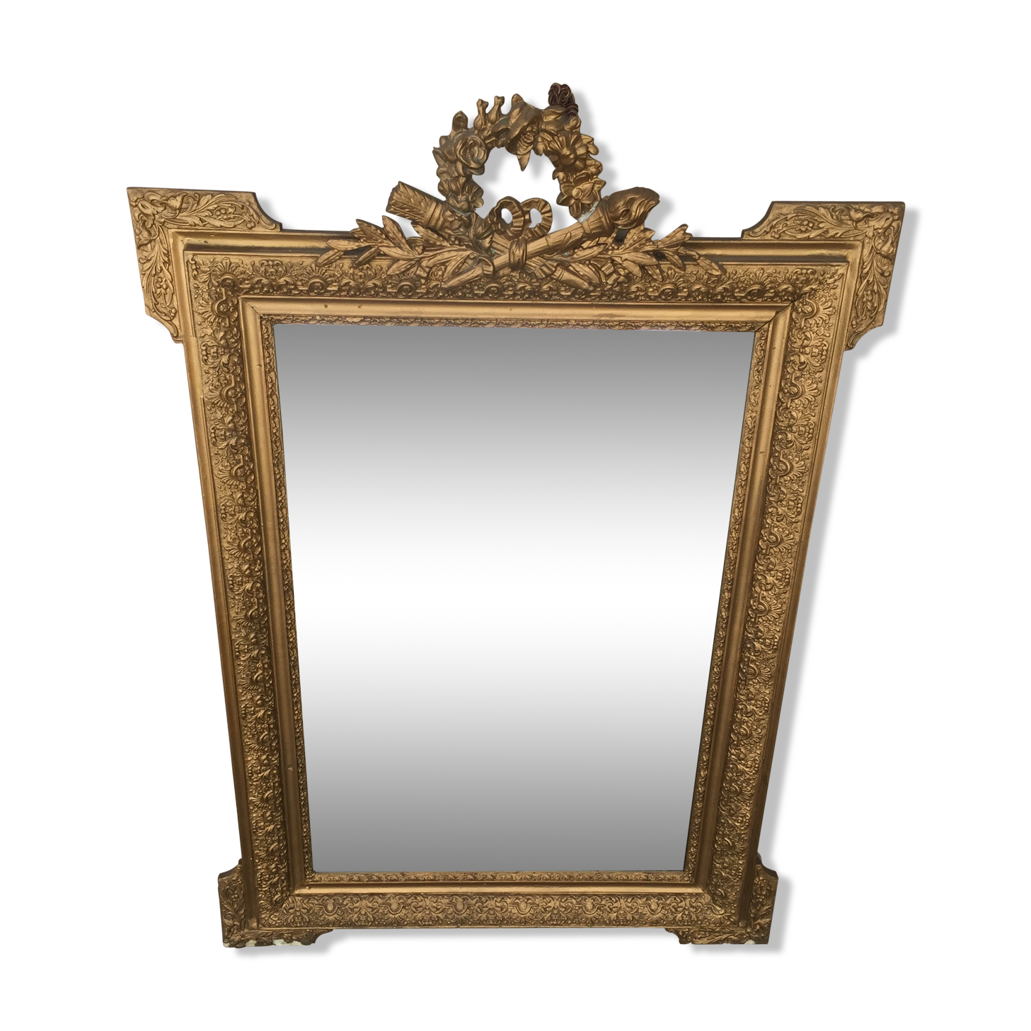 Old mirror in gilded wood and stucco 120 x 85 cm