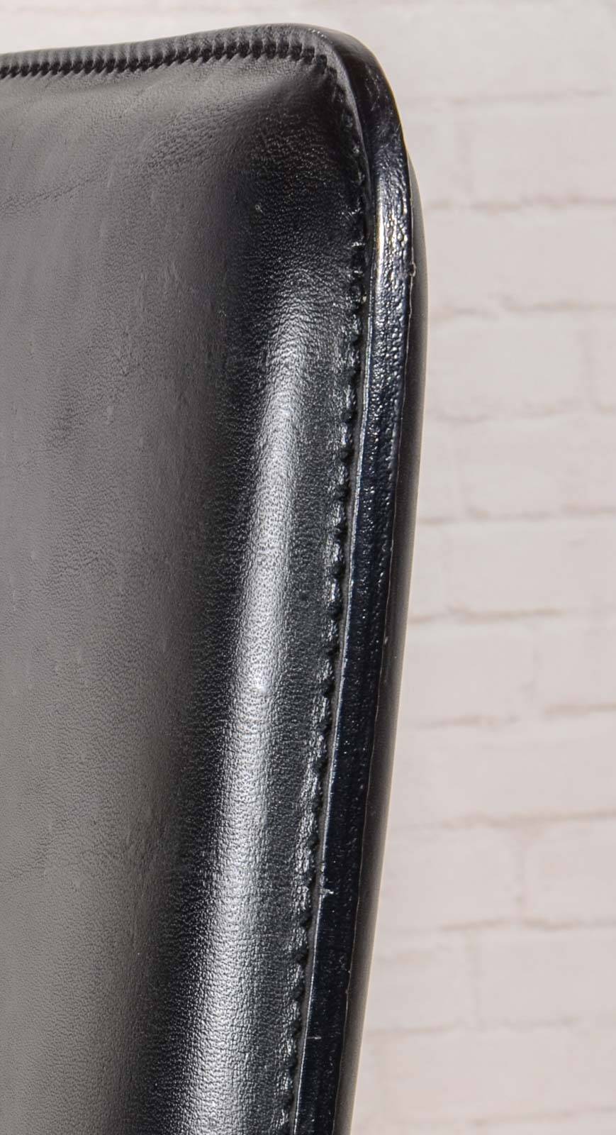 Cidue Style Black Sadle Leather High Back Italian Design Dining Chairs 70s