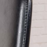 Cidue Style Black Sadle Leather High Back Italian Design Dining Chairs 70s