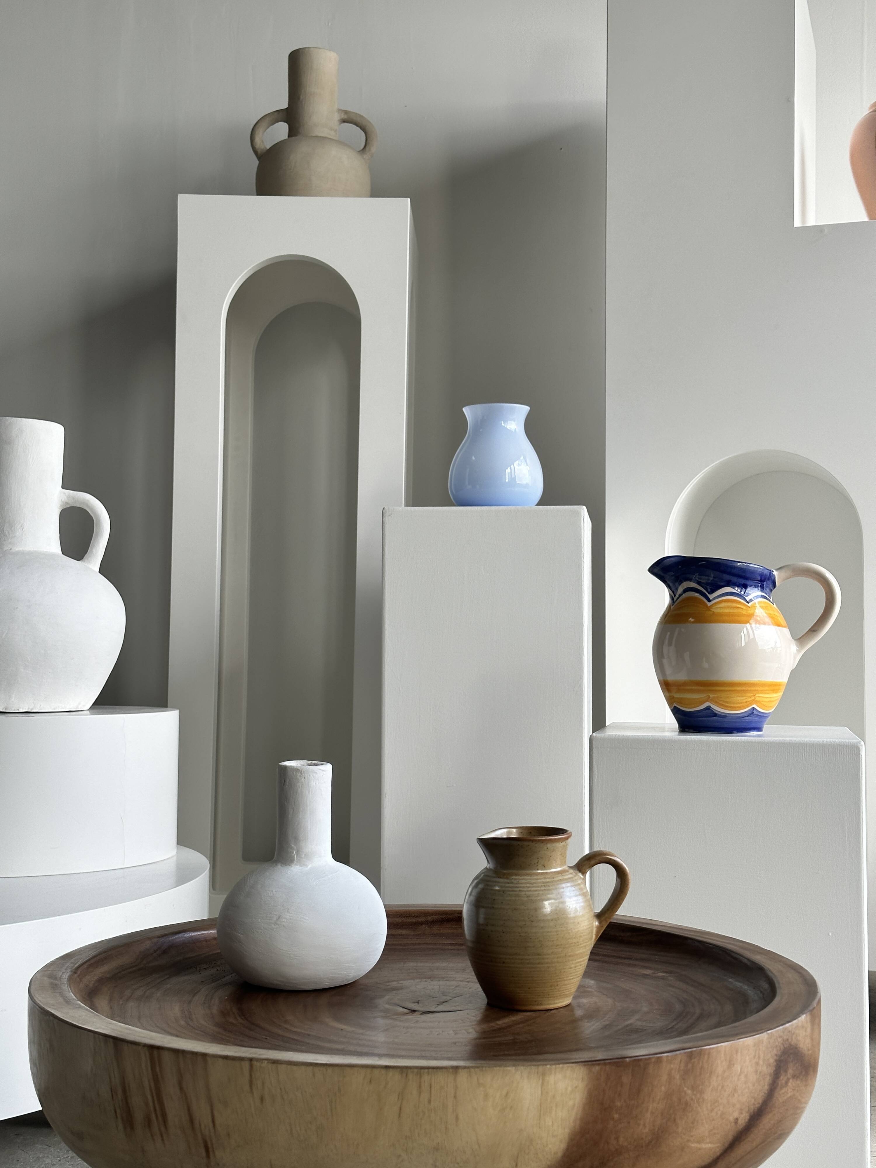 Large blue and yellow hand painted carafe H:20cm