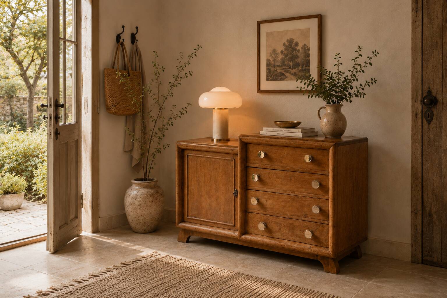 Commode asymétrique art déco chêne brut rénovée