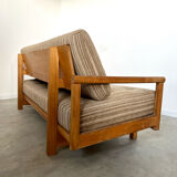 Old wooden sofa vintage brutalist design 60s