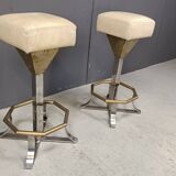 Seventies brass and chrome bar stools, set of 2, 1970s