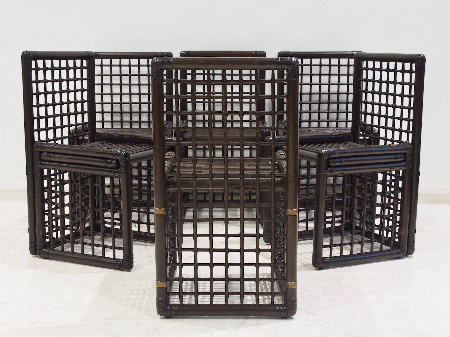 Ensemble de six chaises Afra et Tobia Scarpa en bambou et rotin