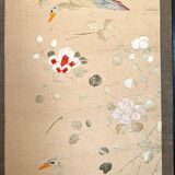 Paravent 4 panneaux japon XIXem, broderie soie oiseau