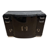 Buffet Art Déco en laque noire, nickel, marbre et acajou, années 1930.