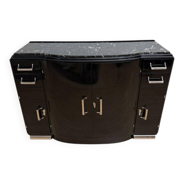 Art Deco sideboard in black lacquer, nickel, marble and mahogany, 1930s