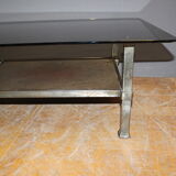 Table basse en fer forgé et cuir vers 1970