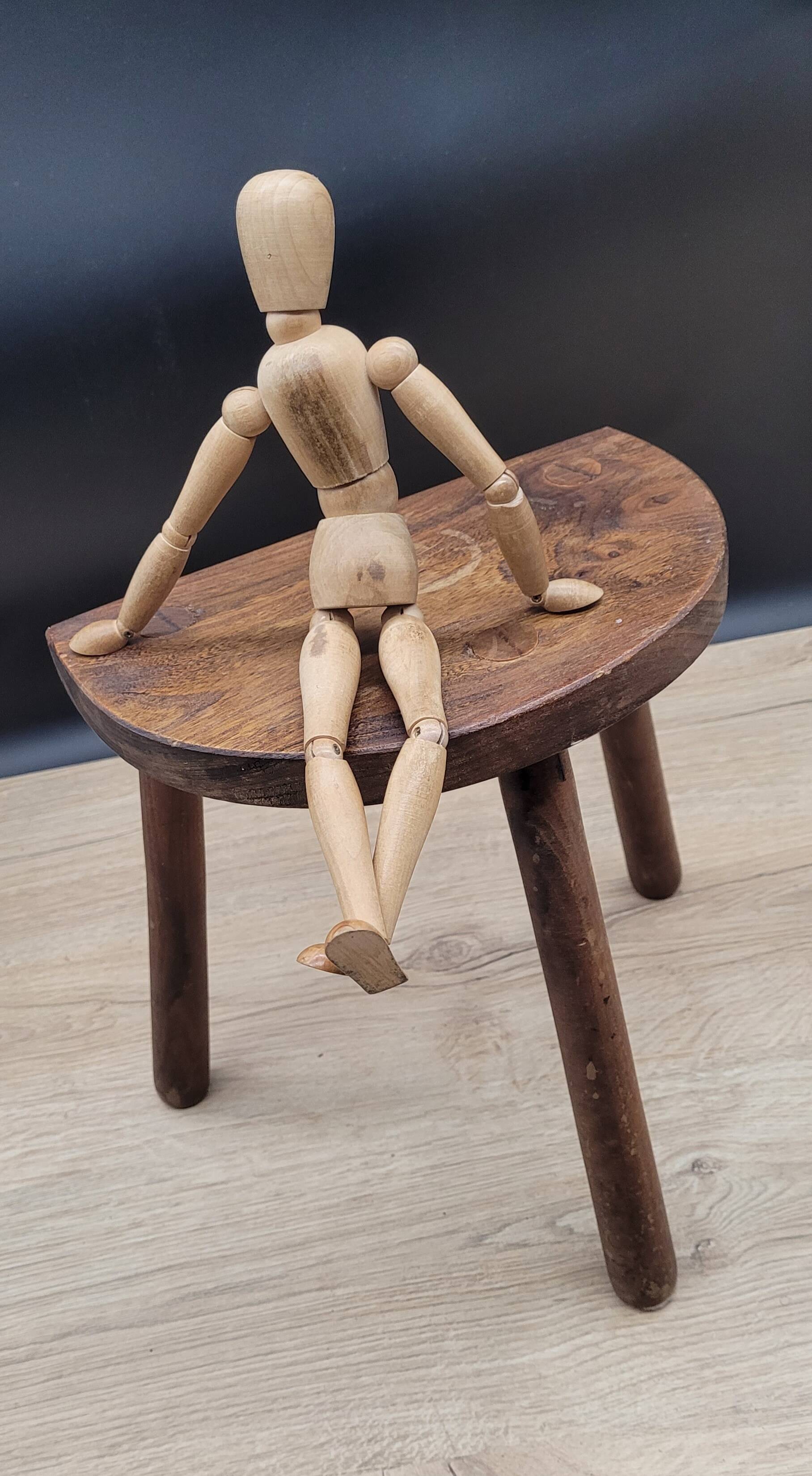 Cowhide half round tripod stool