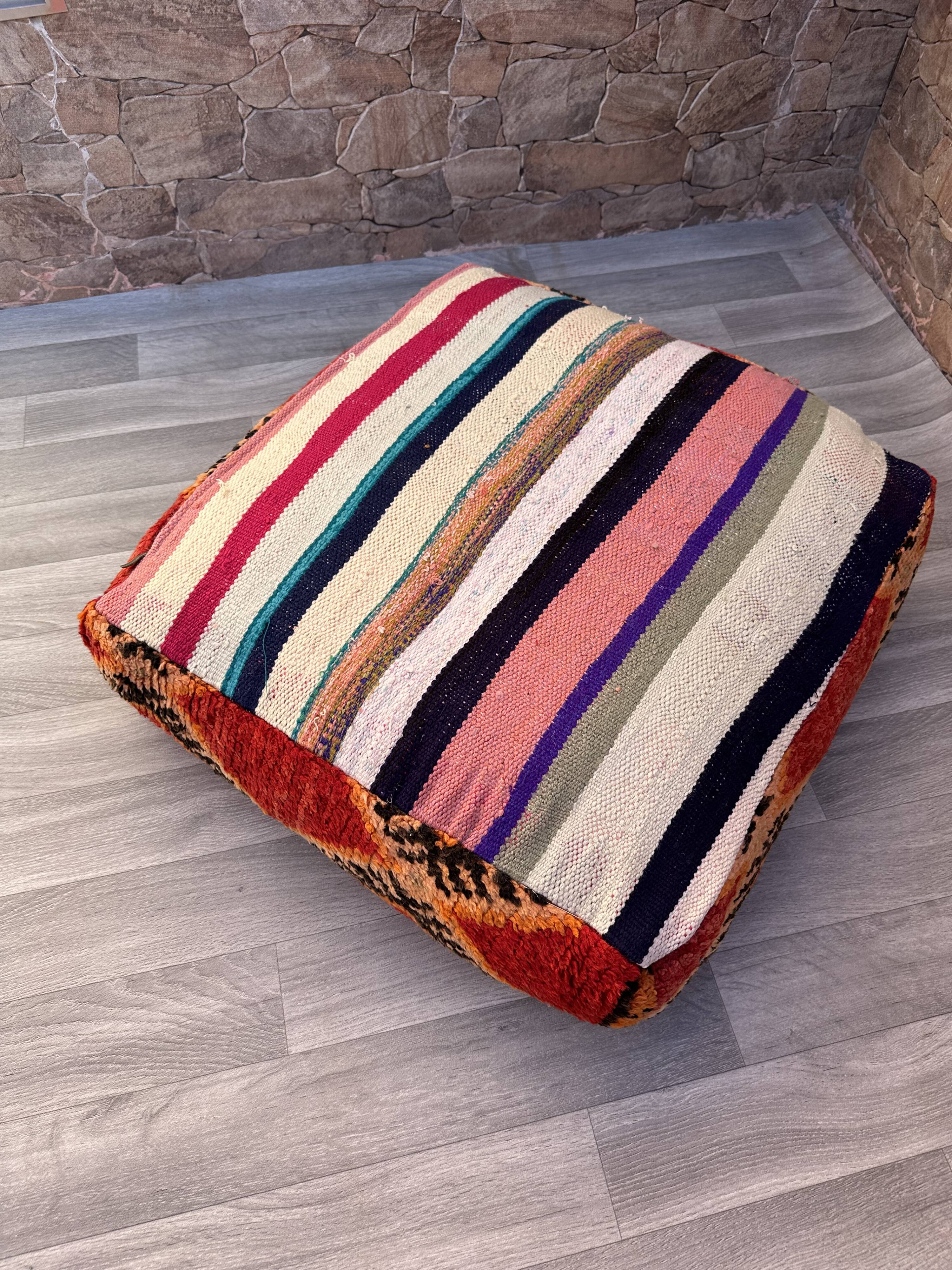 Vintage Moroccan pouf, Beni ourain Moroccan pouf, Berber pouf,