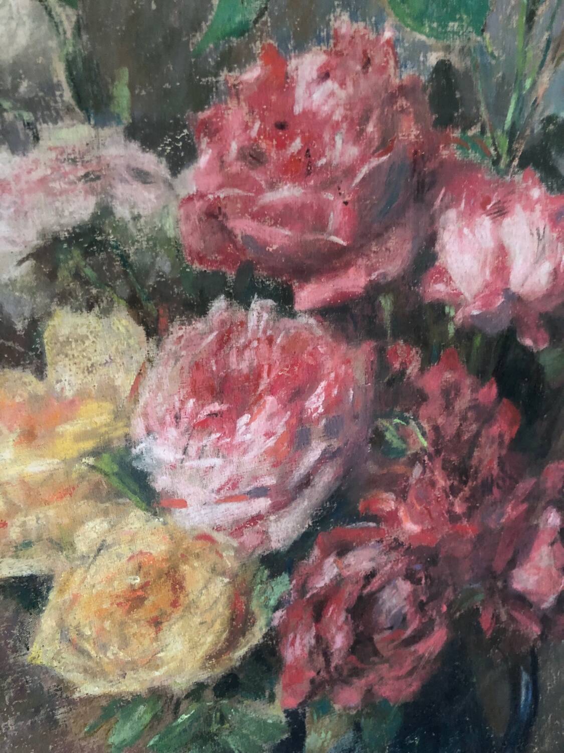 Oil on old canvas Bouquet of roses