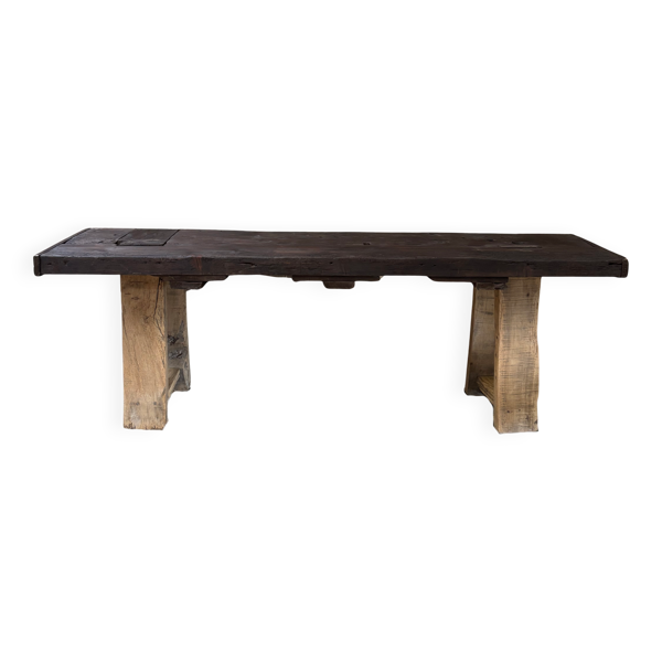 Ancien établi en chêne massif restauré — Console XXL