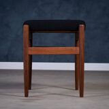 Vintage Teak Stool with Black Fabric, 1960s