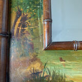 Bamboo wood mirror and 19th century paintings