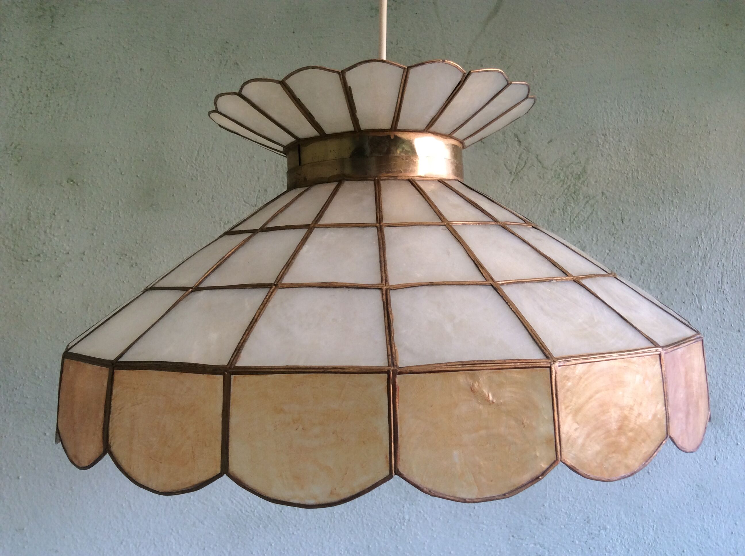 70s mother-of-pearl and brass pendant light