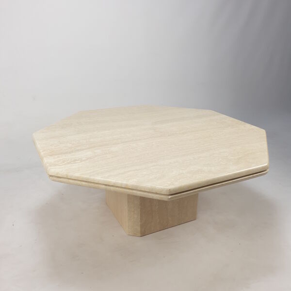 Table basse octogonale en travertin italien, années 1980