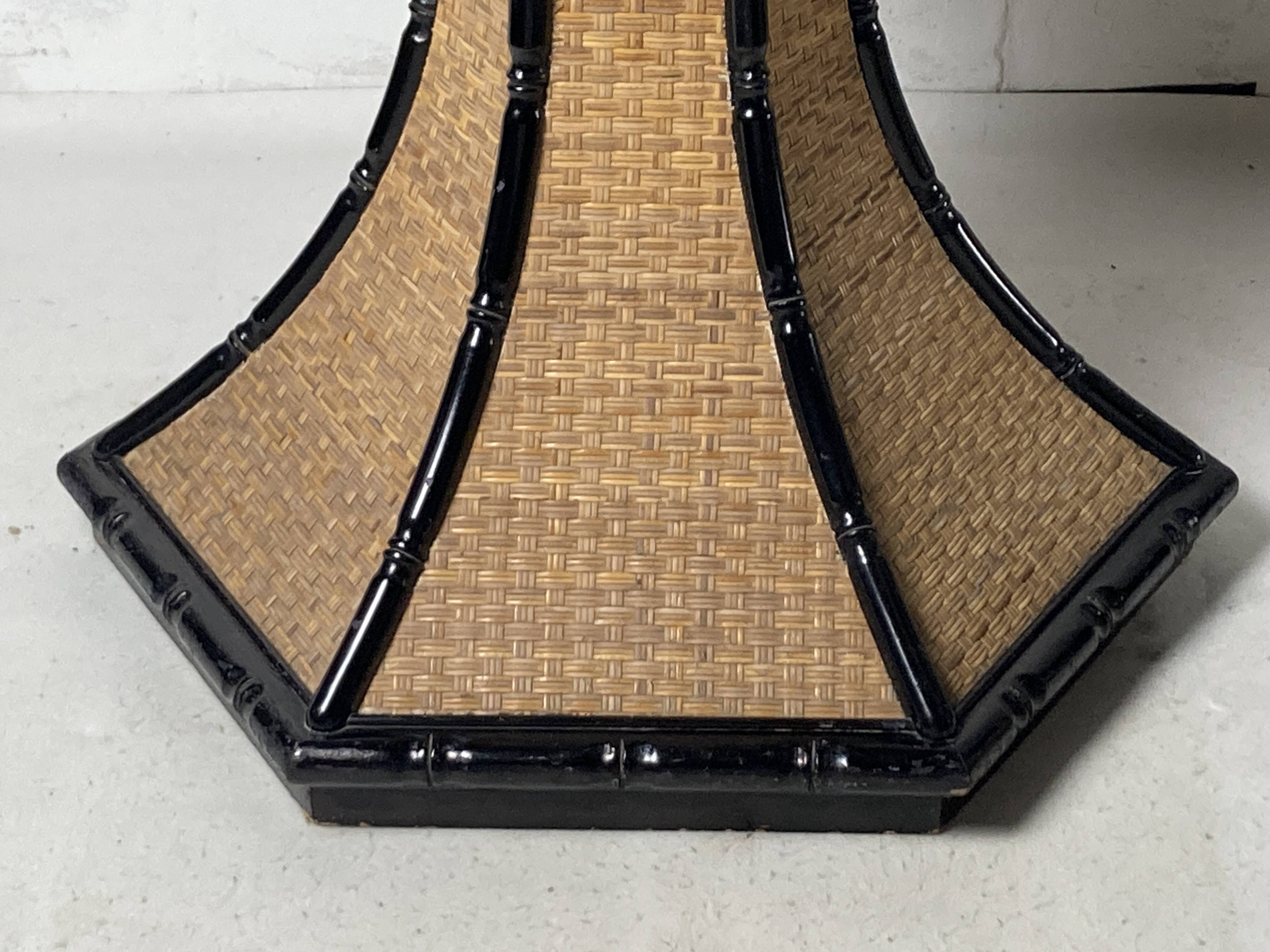 Coastal palm regency rattan bamboo side table or dining table base, France, 1970s