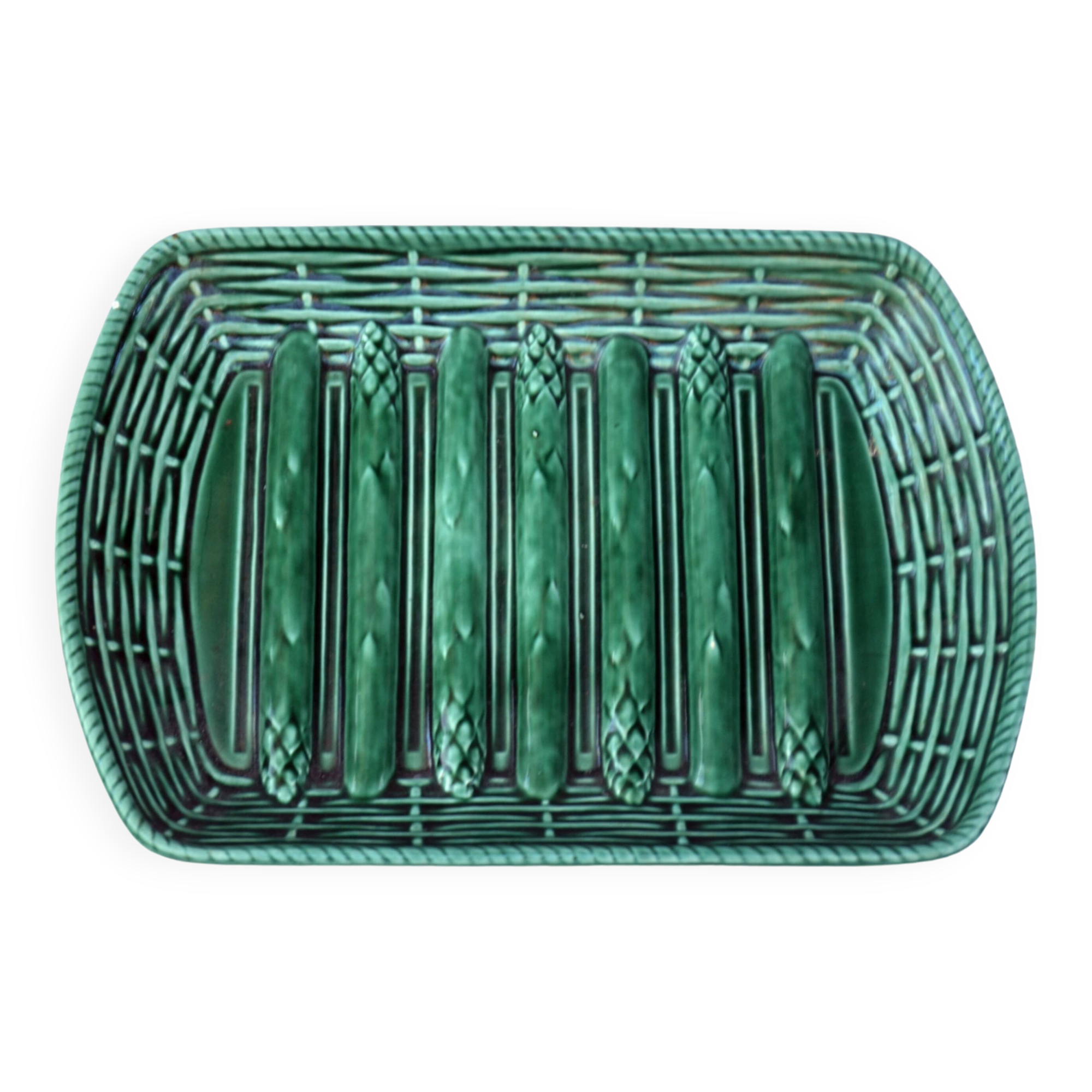 Large Dish Faience Plate circa 1900 Asparagus Majolica France