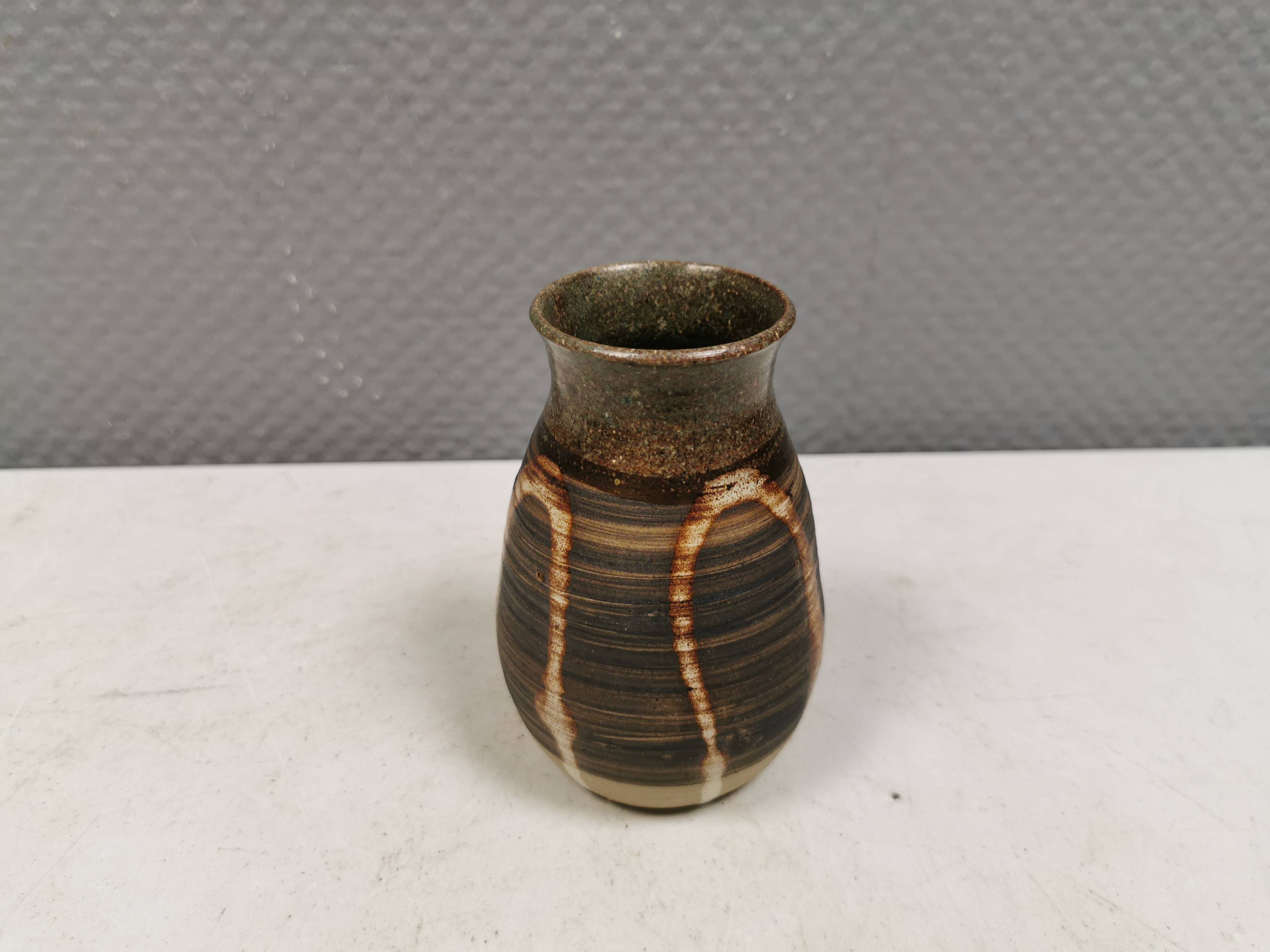 Small ceramic vase with "runny" glaze. Denmark 1980s.