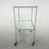 1950's hospital table, trolley on wheels with opaxite glass
