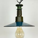 Industrial Blue Enamel Factory Pendant Lamp with Cast Aluminium Top, 1960s