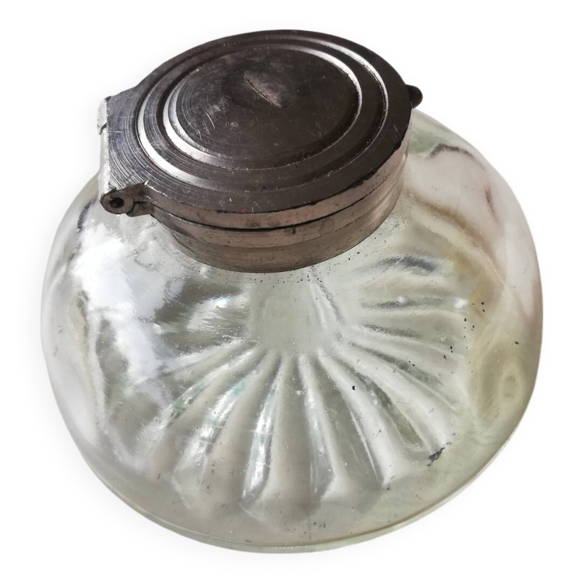 Glass and metal inkwell