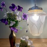 Vintage globe pendant light in white and gold frosted glass