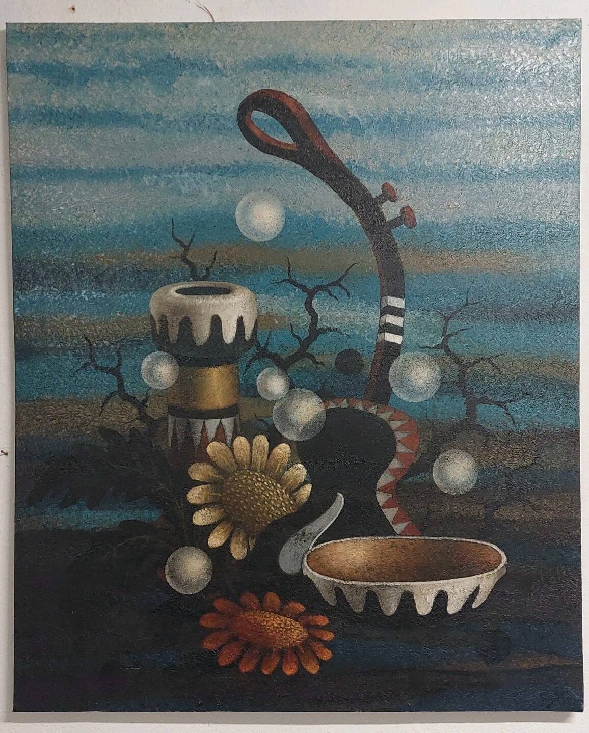 Gianfranco Rontani . Lucca (1926-2018) large oil on canvas 118 x 97 surrealist