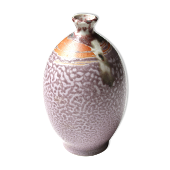 Vase mauve en grès signé, années 70