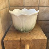 Cache pot en forme de tulipe/chou céramique Italy blanc vert vintage