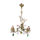 Painted metal chandelier and porcelain flowers