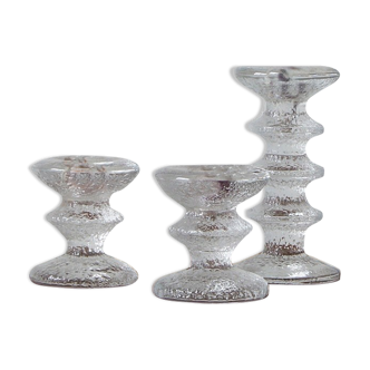 Vintage candlesticks in glass by timo sarpaneva for iittala, 1960s, set of 3