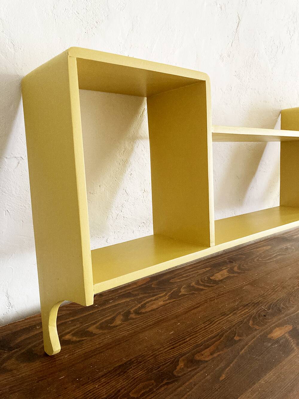 1960s wooden wall shelf with 3 compartments