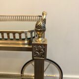 Table de style néo classique en métal argenté et doré et verre