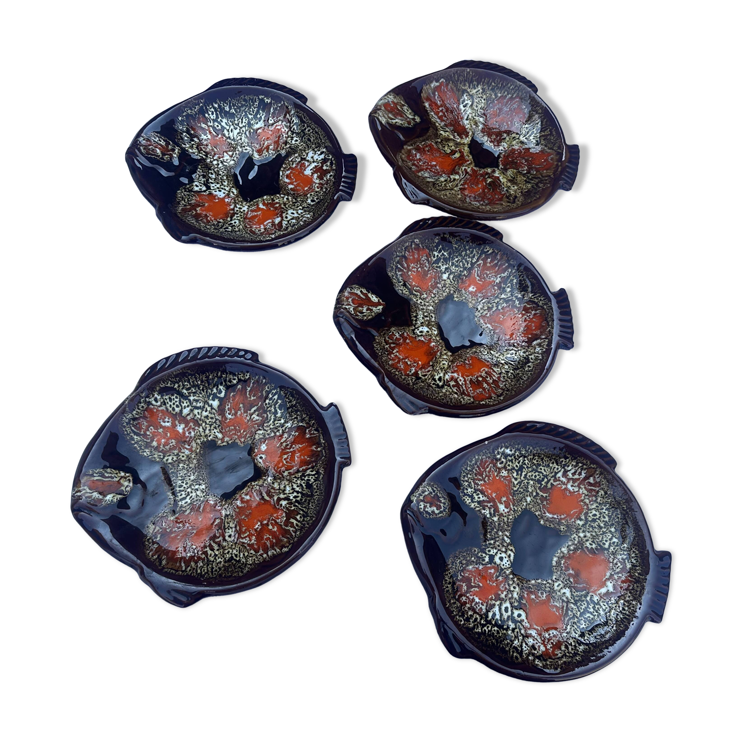 5 fish plates by Marius Giuge for Vallauris